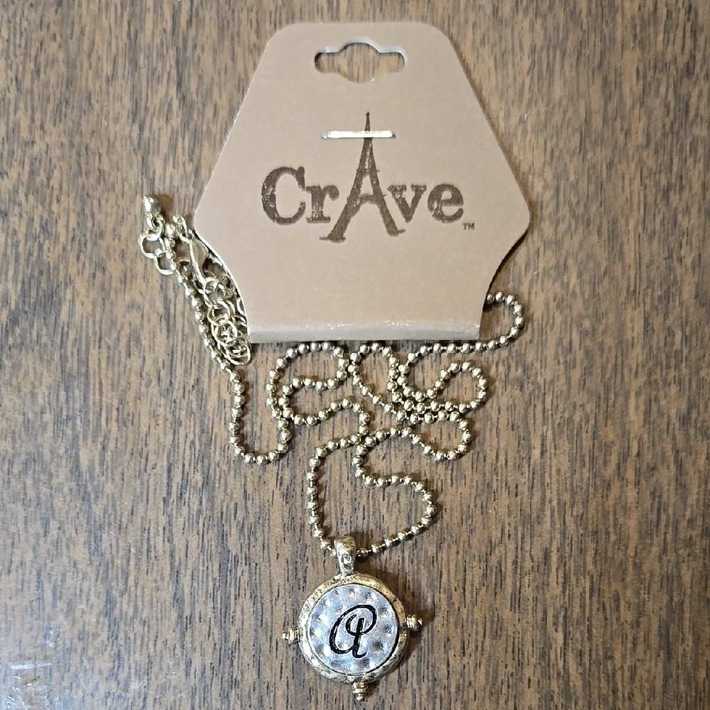 CrAve Initial Necklace "A", Gold tone Chain/Silver Tone Pandant, NEW